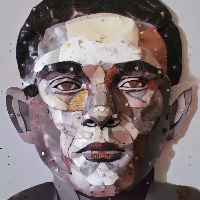 British Artist Crafts 19 Mosaic Portraits Of Real People Using Metal Scraps Found In Streets And Junkyards