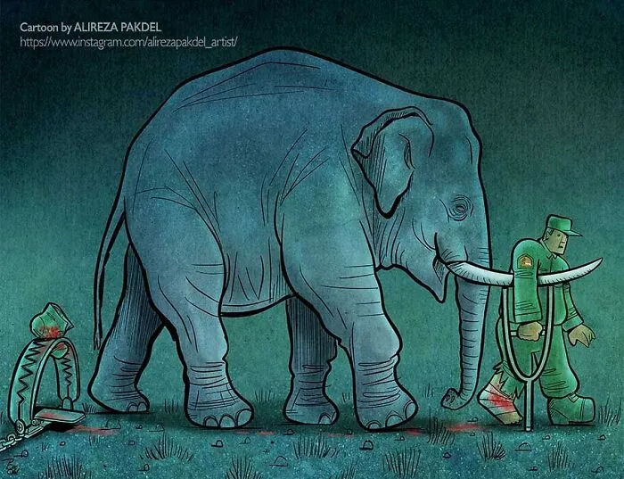 Este artista lanza una mirada crítica a la sociedad moderna y llama la atención sobre los problemas del mundo actual con sus ilustraciones que invitan a la reflexión