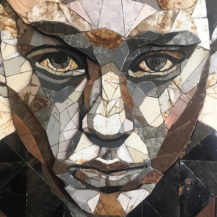 British Artist Crafts 19 Mosaic Portraits Of Real People Using Metal Scraps Found In Streets And Junkyards