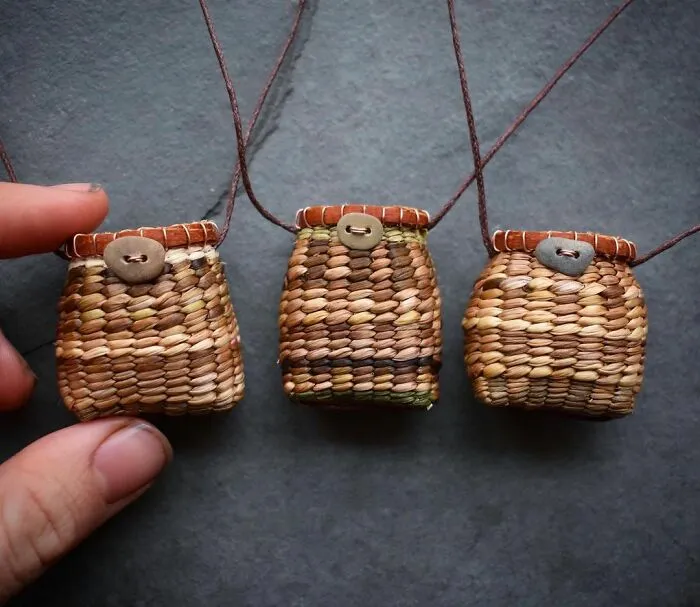 Self-Taught Artist Transforms Leaves And Weeds Into 30 Mini Hand-Woven Baskets