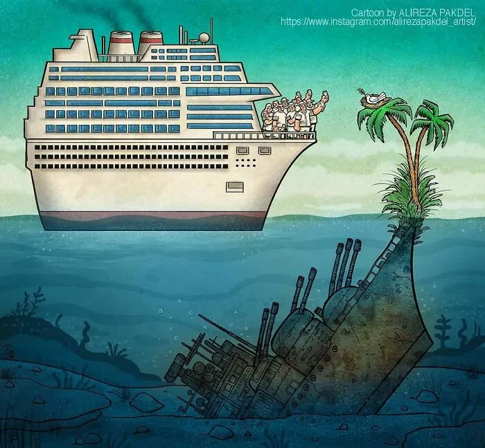 Este artista lanza una mirada crítica a la sociedad moderna y llama la atención sobre los problemas del mundo actual con sus ilustraciones que invitan a la reflexión