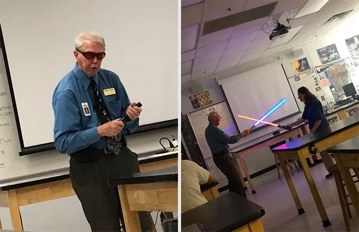 This Is My 85 Year Old Physics Teacher, Him And His Wife Just Had A Light Saber Fight