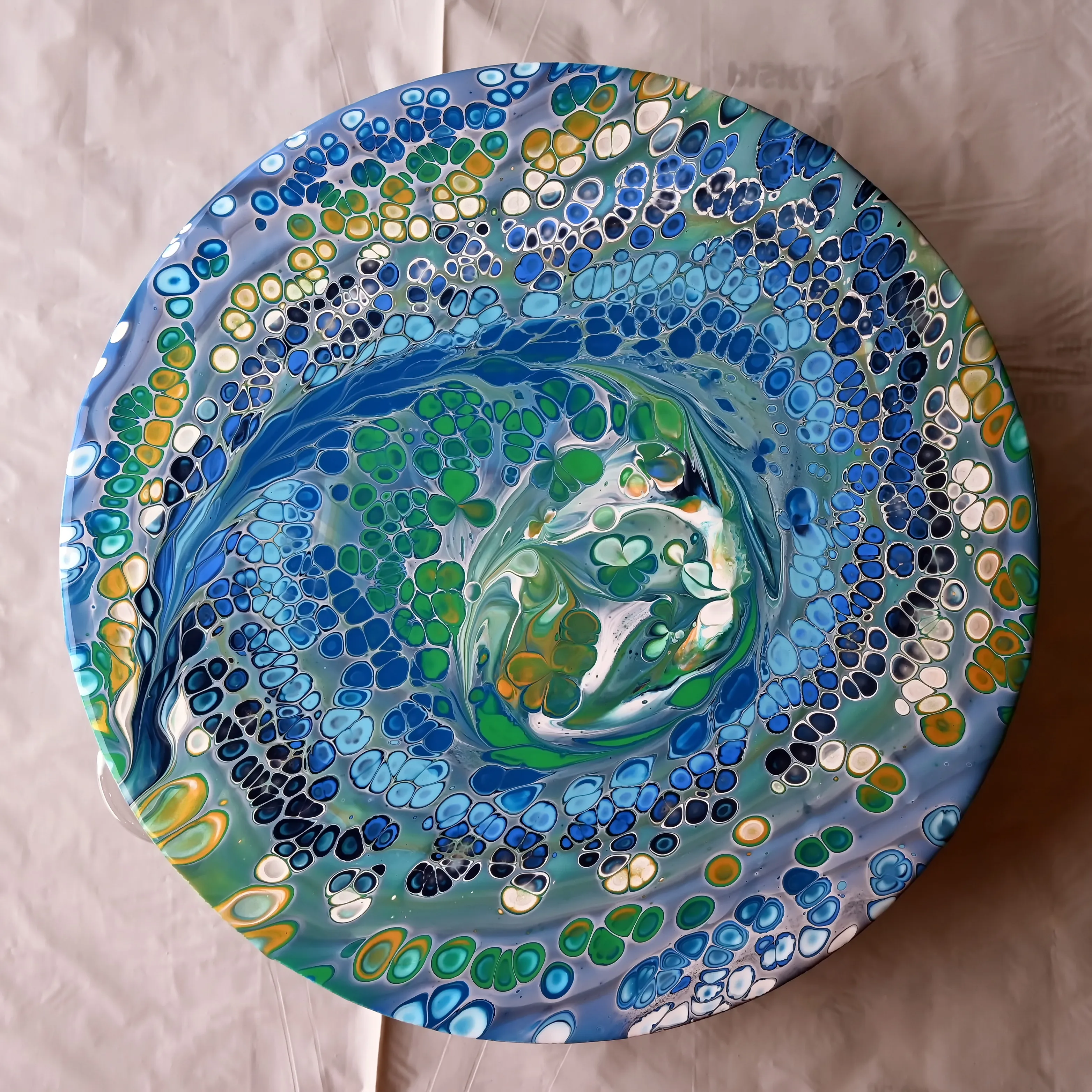 Open Cup And Marble Acrylic Pour ~ Fluid Art ~ Greens And Blues For Slovenian Athlets On Oi