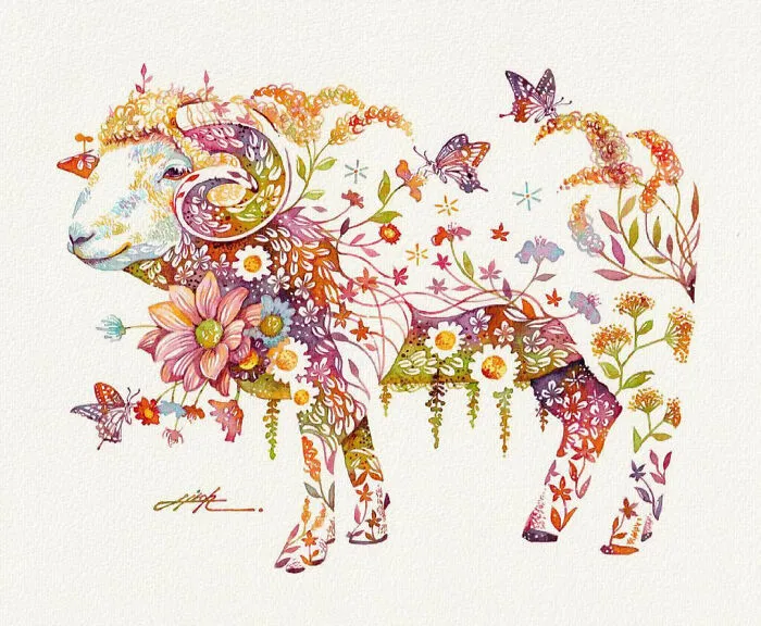 Japanese Artist Depicts Cats, Dogs, And Other Animals Using Watercolor Flower Arrangements (30 Pics)