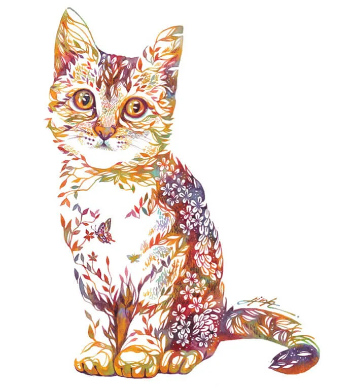 Japanese Artist Depicts Cats, Dogs, And Other Animals Using Watercolor Flower Arrangements (30 Pics)