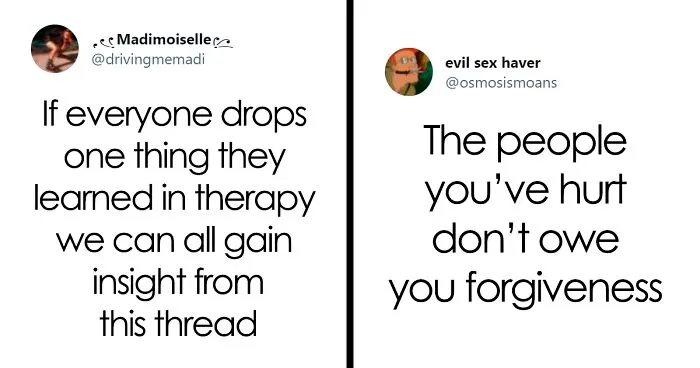 People Are Sharing The Best Things They Learned In Therapy So That Everyone Can Learn Them For Free (30 Tweets)