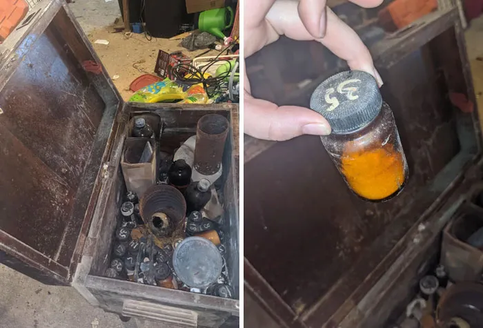Baúl lleno de productos químicos en una casa de 1920, ¿qué es o para qué sirve?