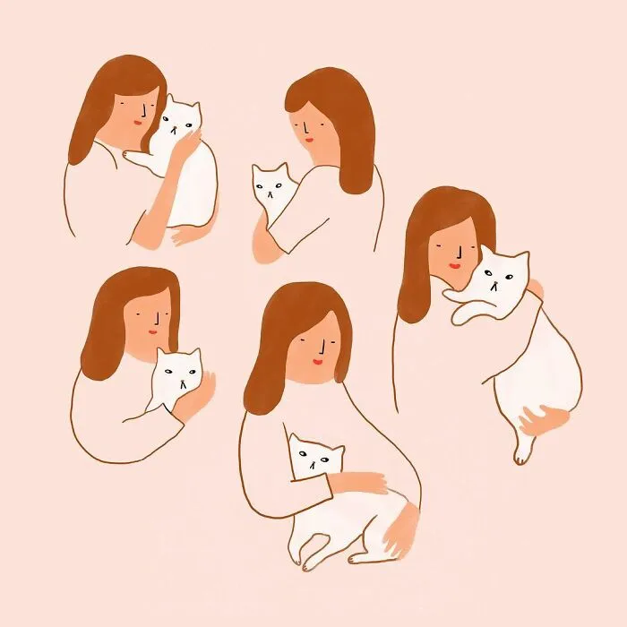 Artist Expresses Her Love For Cats And Dogs In Adorable Minimalist Illustrations (36 Pics)