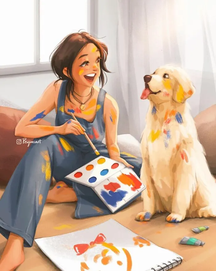 Artist Illustrates How Doing Anything Is Much Better When There Are Animals Around (29 Pics)