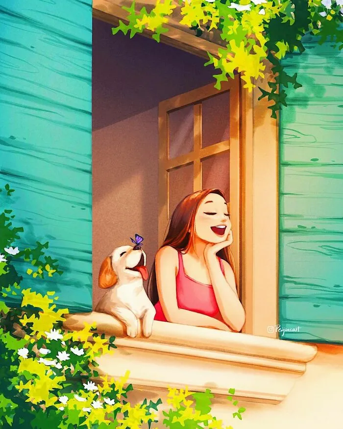 Artist Illustrates How Doing Anything Is Much Better When There Are Animals Around (29 Pics)