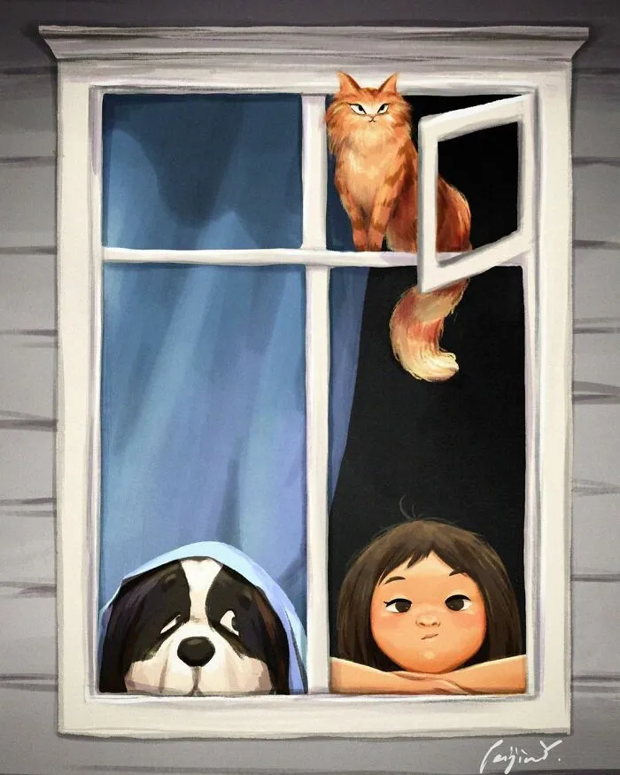 Artist Illustrates How Doing Anything Is Much Better When There Are Animals Around (29 Pics)