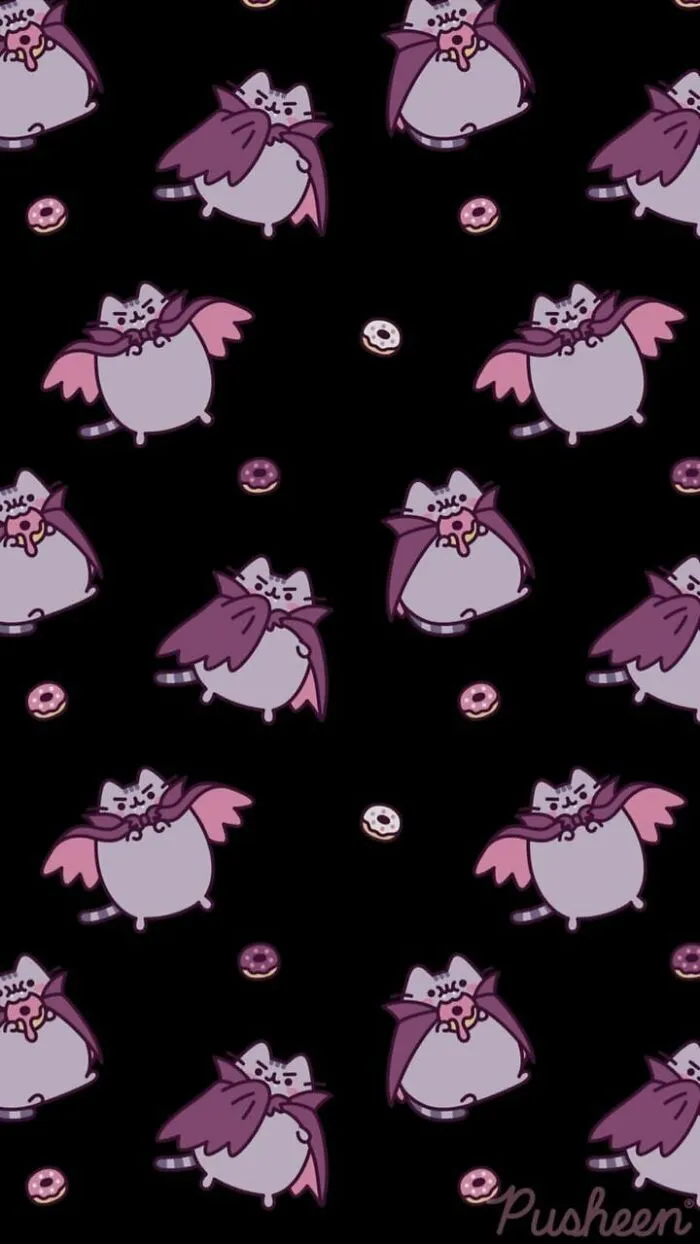 A Phone Background Of Vampire Cats Eating Donuts 😅
