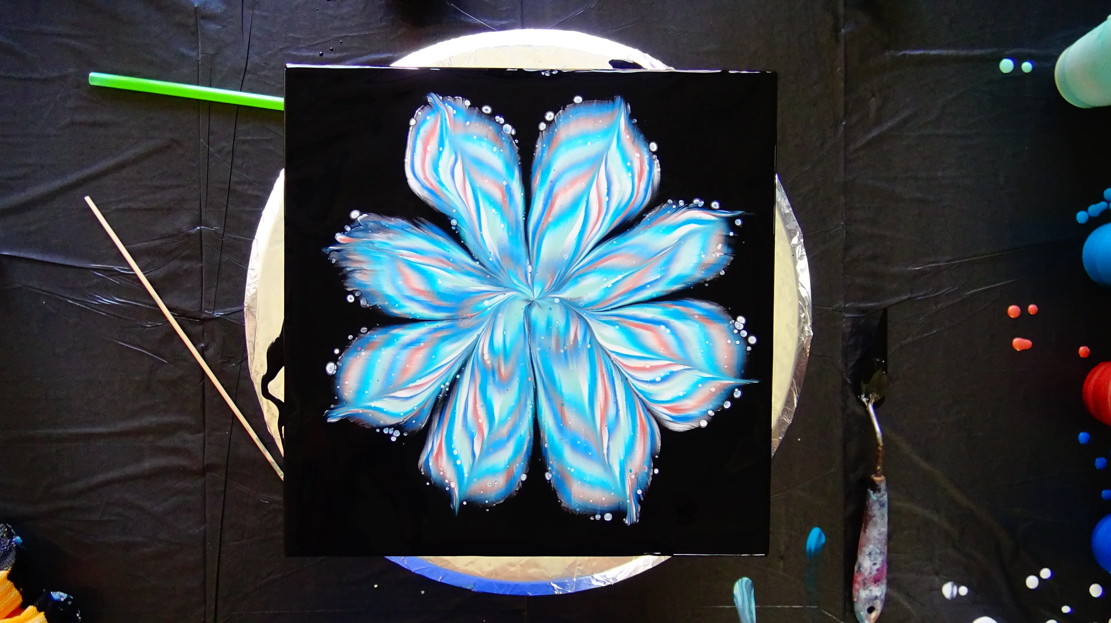 Acrylic Pouring Reverse Flower Dip Over Two Glasses ~ Fluid Painting ~ Step By Step Tutorial