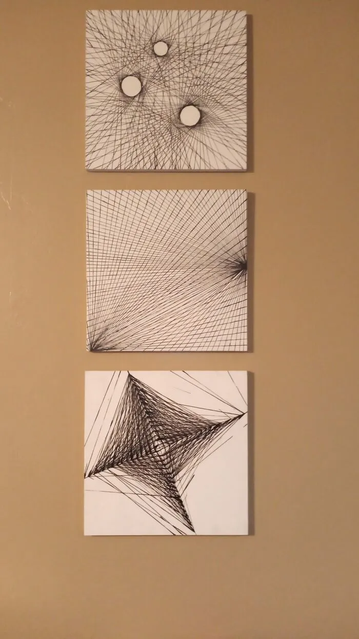 Small Line Art Paintings - Ink Painted On Treated Wood