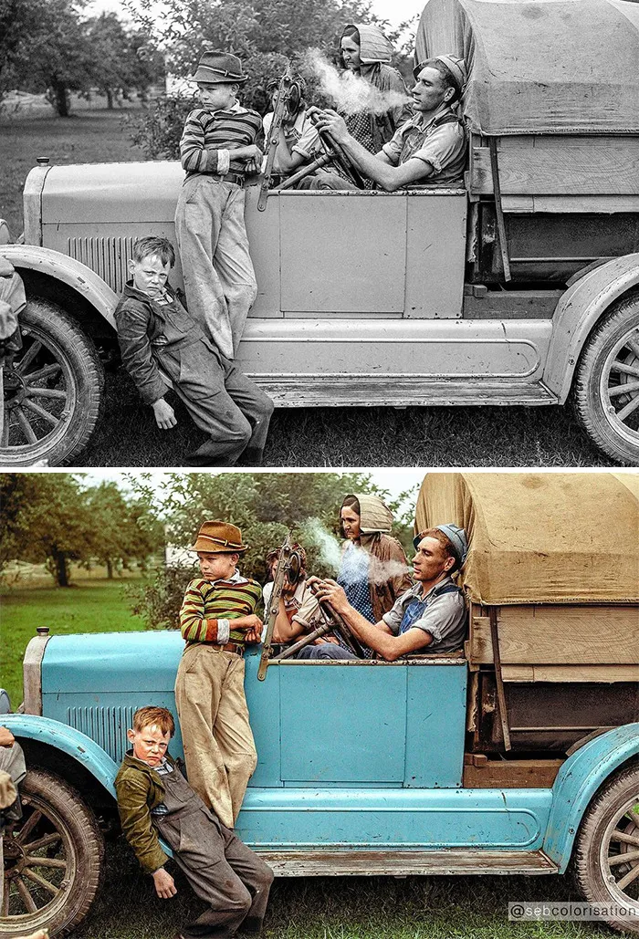 Familia de recolectores de cerezas por John Vachon, 1940