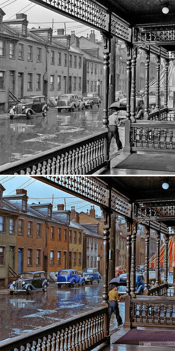 Día de lluvia en Pittsburgh, por John Vachon, junio de 1941