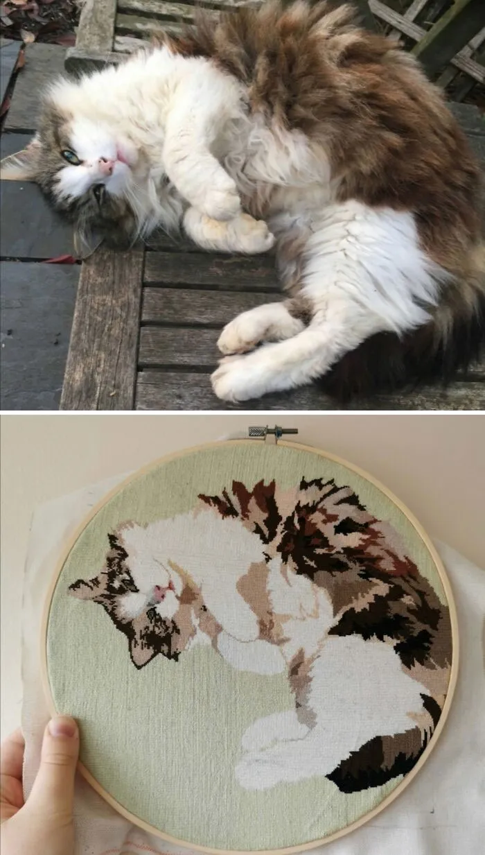 A Few Months Ago I Posted That I Was Cross Stitching My Old Cats For Mums Christmas Present - Cat 2/3 Is Complete! Sadly We Lost This Guy To Old Age While I Was Making This, But The Process Of Stitching Him Was Very Therapeutic. Pattern By Me Using Pixel Stitch