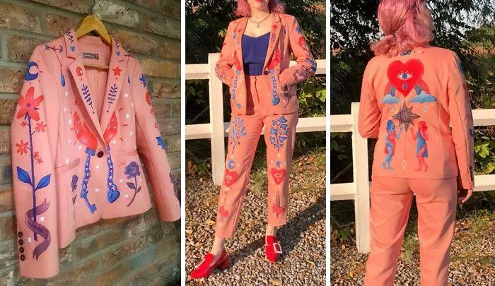 Upcycled A Thrifted Suit By Painting On It ! It Took Me About 30 Hours, But I Love The Result