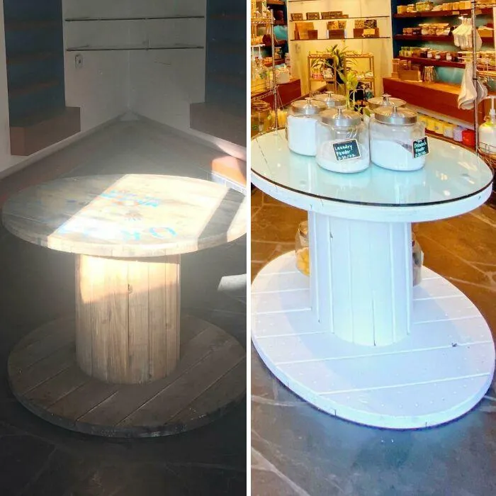 Repurposed An Old Cable Spool Into A Table For My Zero Waste Store