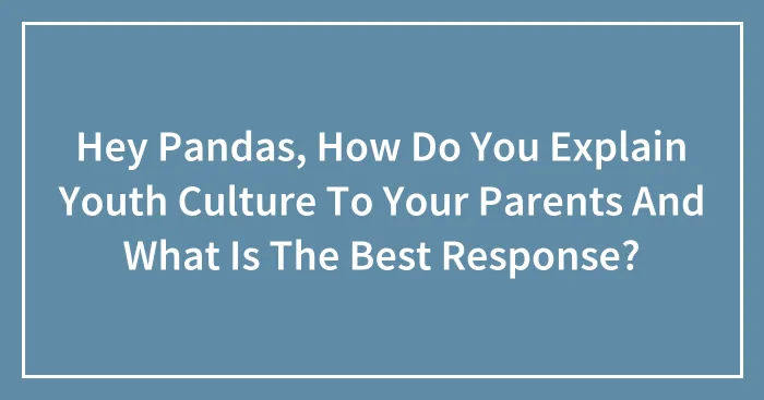 Hey Pandas, How Do You Explain Youth Culture To Your Parents And What Is The Best Response? (Closed)
