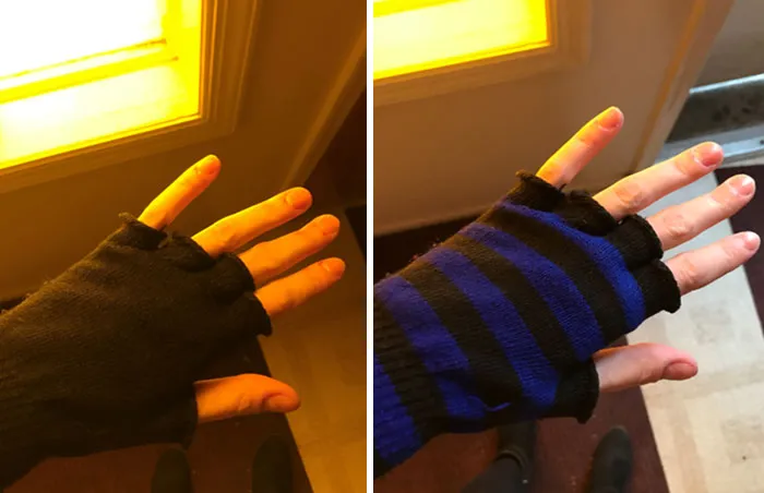 Esta ventana filtra la longitud de onda exacta de la luz que reflejan mis guantes
