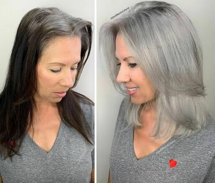 30 People Before And After Embracing Their Natural Grey Hair With The Help Of This Hairstylist (New Pics)