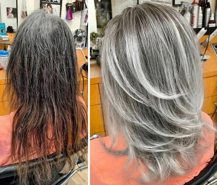 30 People Before And After Embracing Their Natural Grey Hair With The Help Of This Hairstylist (New Pics)