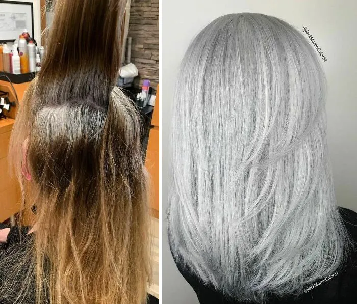 30 People Before And After Embracing Their Natural Grey Hair With The Help Of This Hairstylist (New Pics)
