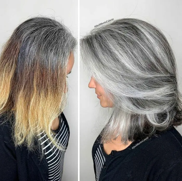 30 People Before And After Embracing Their Natural Grey Hair With The Help Of This Hairstylist (New Pics)