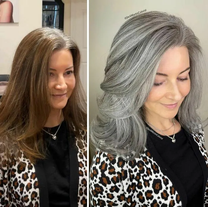 30 People Before And After Embracing Their Natural Grey Hair With The Help Of This Hairstylist (New Pics)