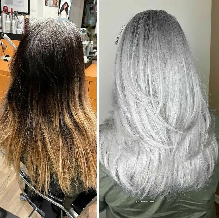 30 People Before And After Embracing Their Natural Grey Hair With The Help Of This Hairstylist (New Pics)