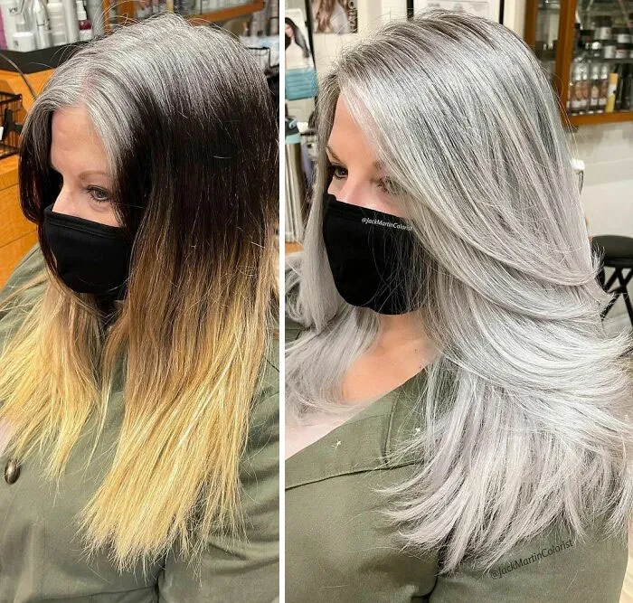 30 People Before And After Embracing Their Natural Grey Hair With The Help Of This Hairstylist (New Pics)