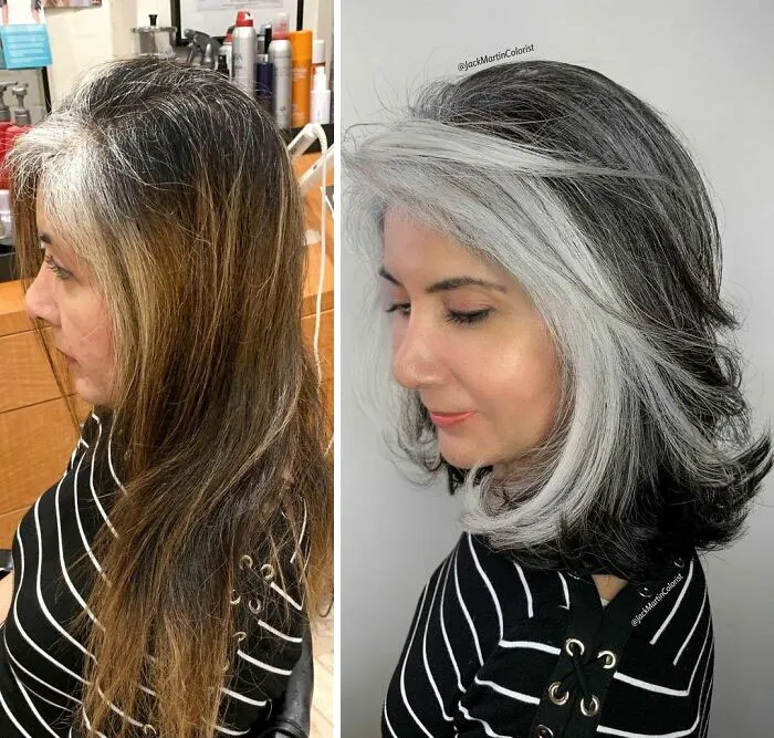 30 People Before And After Embracing Their Natural Grey Hair With The Help Of This Hairstylist (New Pics)