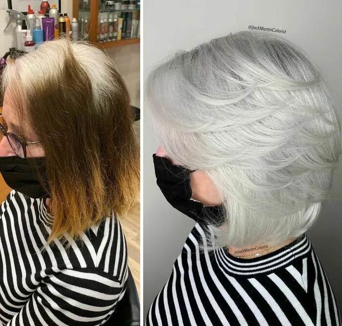 30 People Before And After Embracing Their Natural Grey Hair With The Help Of This Hairstylist (New Pics)