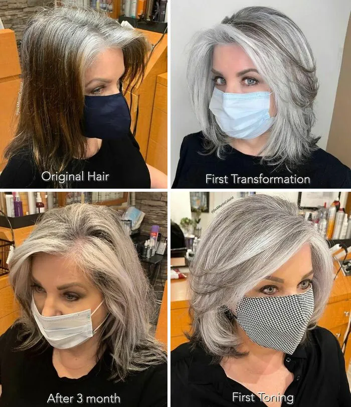 30 People Before And After Embracing Their Natural Grey Hair With The Help Of This Hairstylist (New Pics)