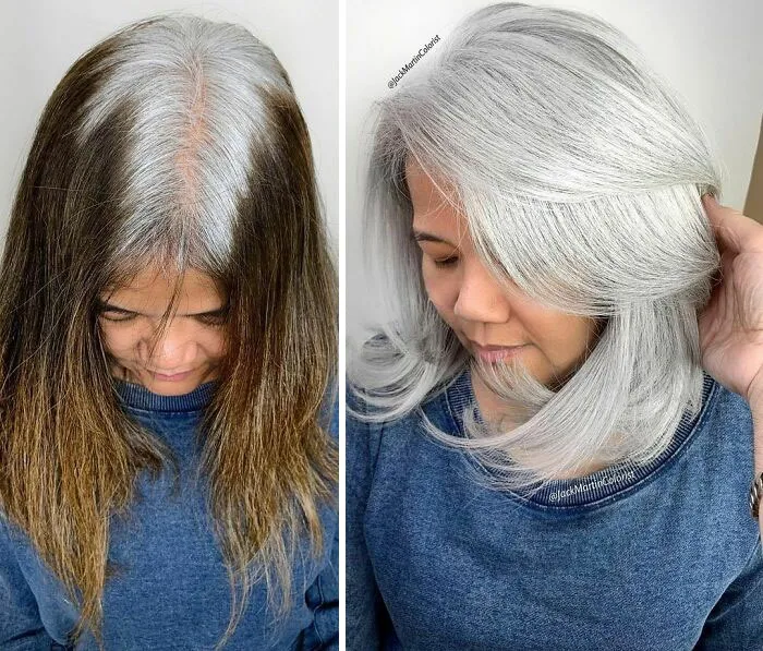 30 People Before And After Embracing Their Natural Grey Hair With The Help Of This Hairstylist (New Pics)