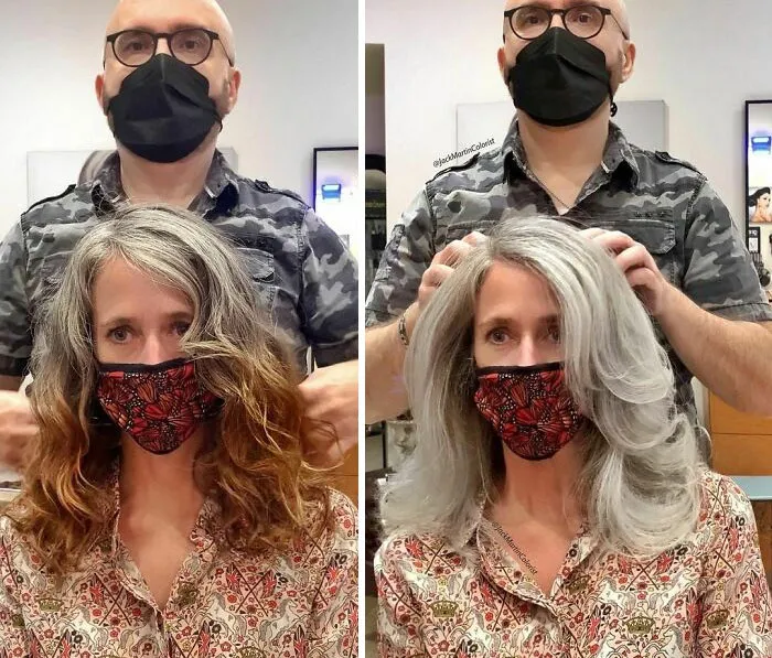 30 People Before And After Embracing Their Natural Grey Hair With The Help Of This Hairstylist (New Pics)