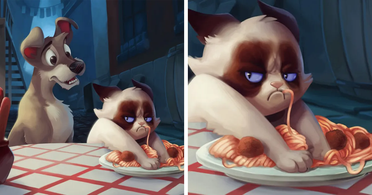 Este artista incluyó a Grumpy Cat en las películas de Disney, y el resultado es divertidísimo (13 imágenes)
