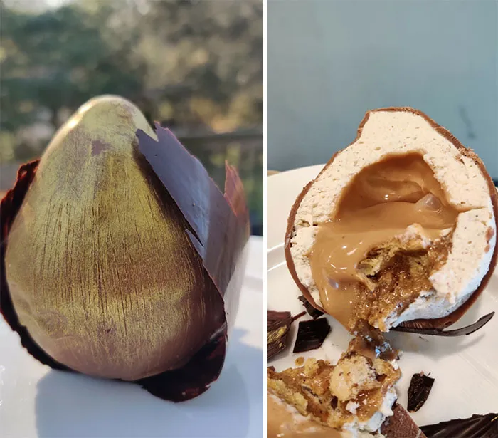 I Made Hazelnut-Shaped Mousse Cakes. They're Filled With Caramel, Hazelnut Sponge Discs, And Hazelnut Praline!