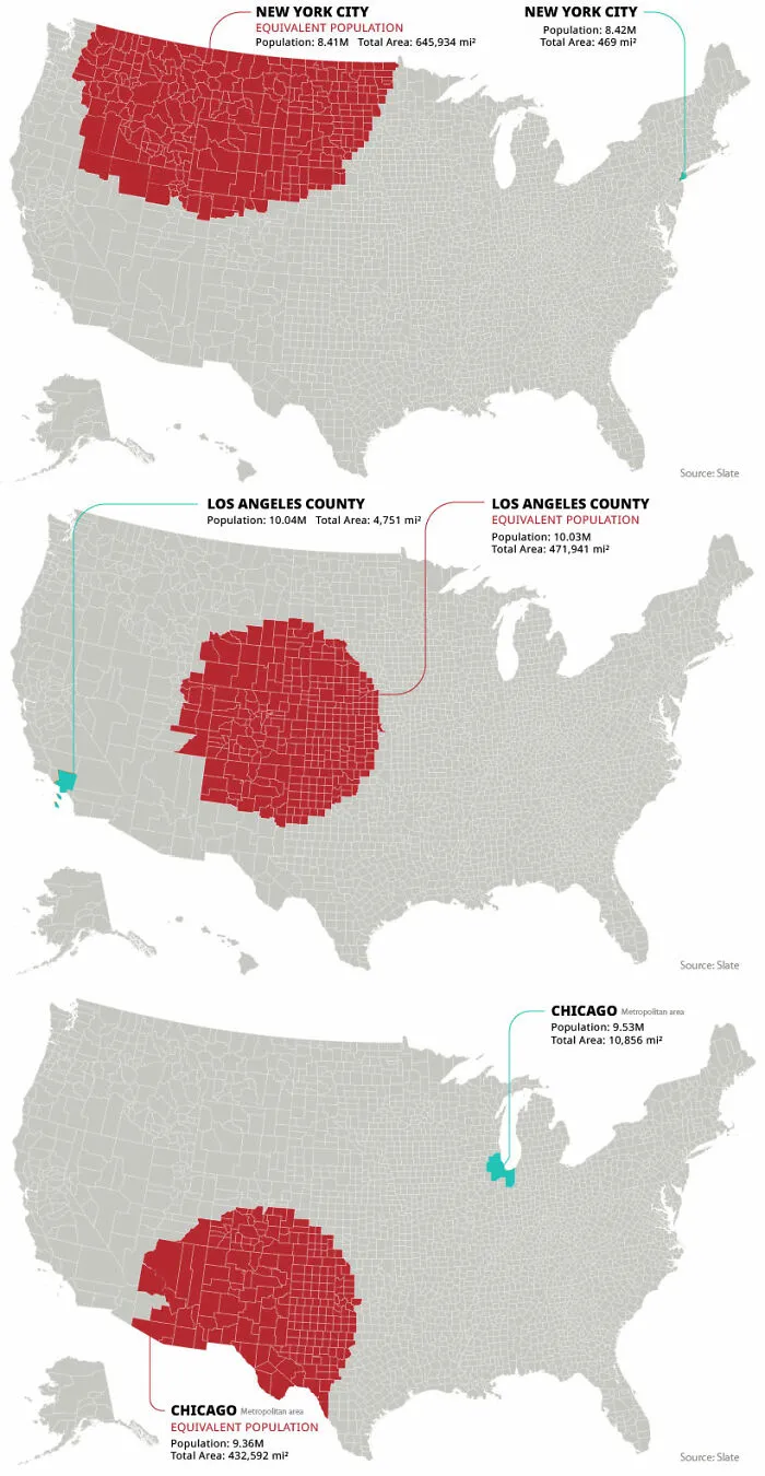 Equivalente rural de la ciudad de Nueva York, Los Ángeles y Chicago