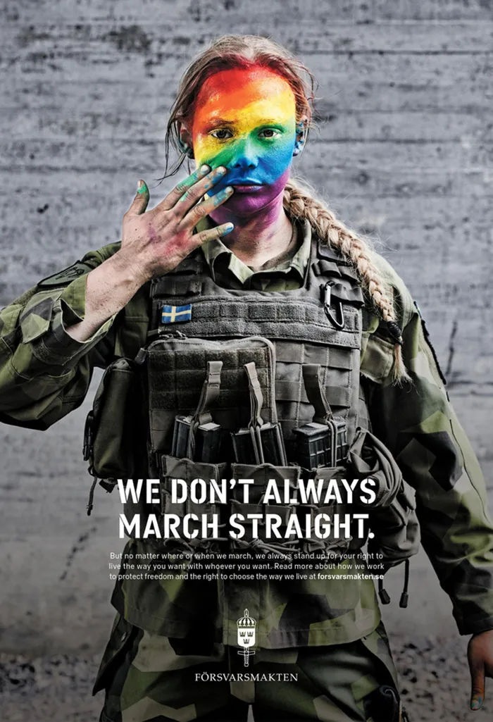 We Don’t Always March Straight, Swedish Armed Forces Gay Pride Poster, 2018