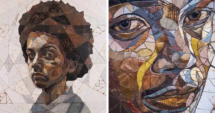 British Artist Crafts 19 Mosaic Portraits Of Real People Using Metal Scraps Found In Streets And Junkyards