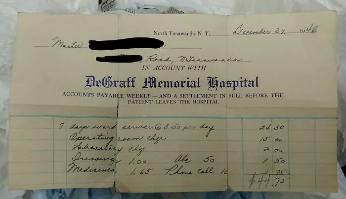 Hospital Bill I Could In The Garbage At Work. From The 1940s