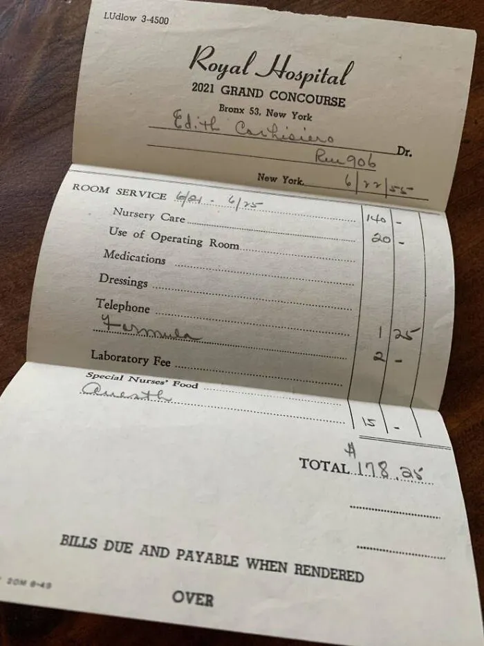Hospital Bill For Child Birth In 1955