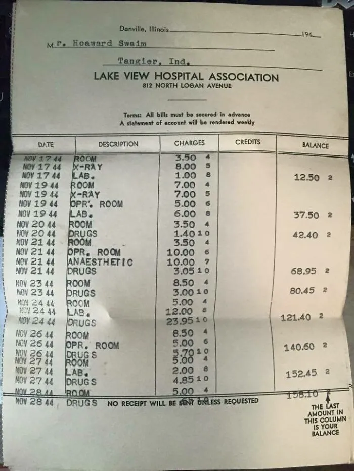 Factura del hospital del abuelo de 1944