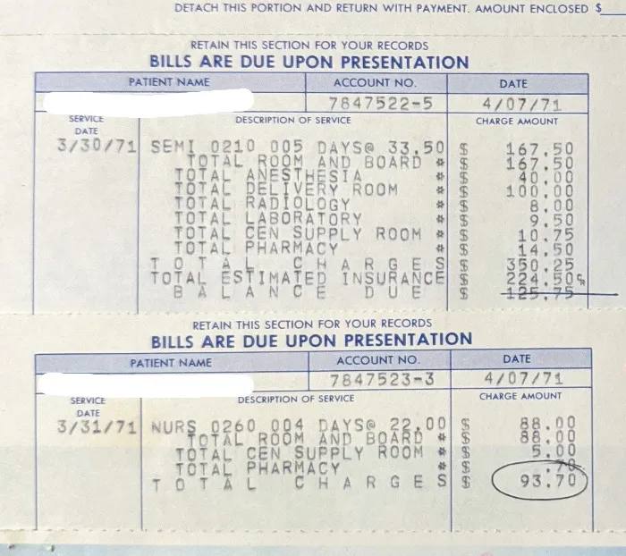 The Total Cost For My Birth In 1971 In Virginia. $350.25