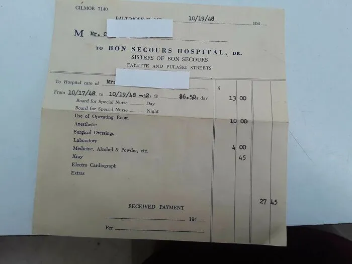 En 1948, una estancia de 2 días en el hospital costaba menos de 30 dólares