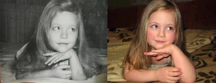 A la izquierda la madre en 1980. Ahora, en 2014, su hija.