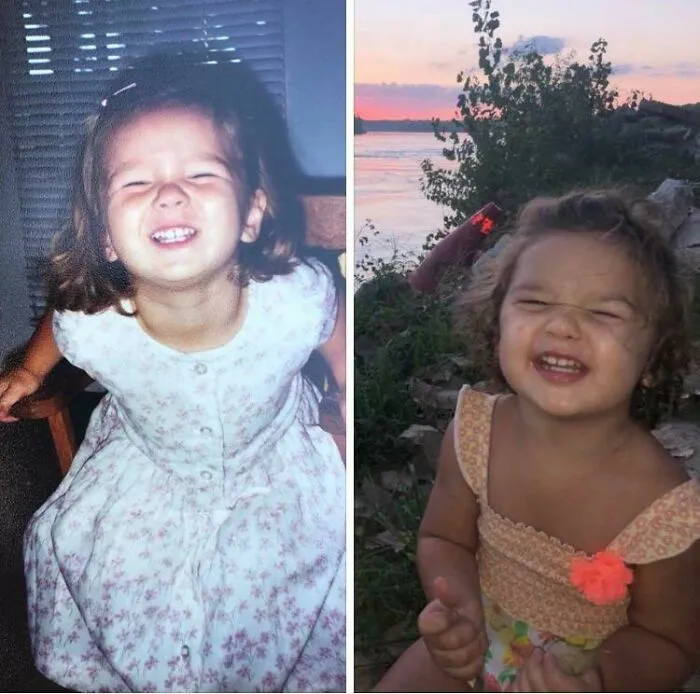 Mi hija de 2 años en 1998 a la izquierda, mi nieta de 2 años en 2019 a la derecha