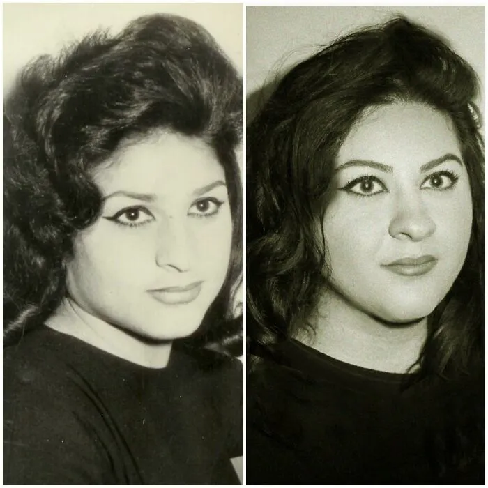 La foto del pasaporte libanés de mi abuela de 1955 (izquierda) y yo en el presente (derecha). Regalo de Navidad para mi padre el año pasado
